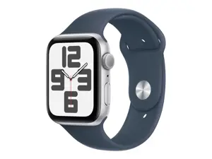 "Apple Watch SE GPS" 44 mm sidabrinis aliuminio korpusas su "Storm Blue" sportiniu dirželiu - S/M "…