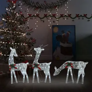 Kalėdinė elnių šeima, šaltos baltos spalvos, 270x7x90cm
