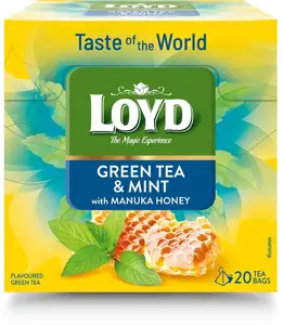 Aromatizuota žalioji arbata LOYD mėtos ir Manuka medaus skonio, 20x1,7g