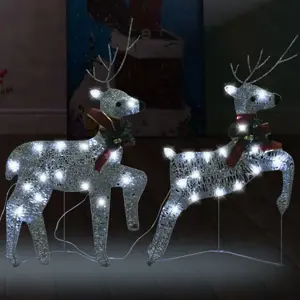 Kalėdiniai elniai, 2vnt., sidabrinės spalvos, 40 LED lempučių