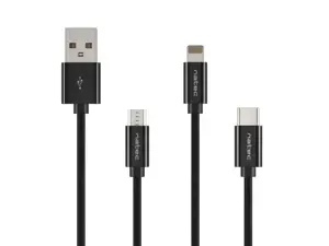 NATEC NKA-1202 Extreme Media kabelis microUSB+ Lightning+ USB Typ-C į USB (M), 1 m, juodas