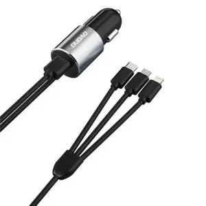 Dudao 3in1 USB car charger 3,4 A built-in cable Lightning / USB Type C / micro USB black (R5ProN bl…