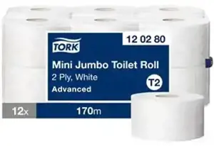 Tualetinis popierius Tork Advanced Mini Jumbo T2, 2 sl., 170m, 12 vnt.