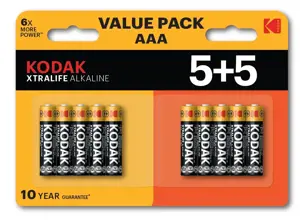 Kodak XTRALIFE šarminė AAA baterija 10 (5+5 pakuotės)