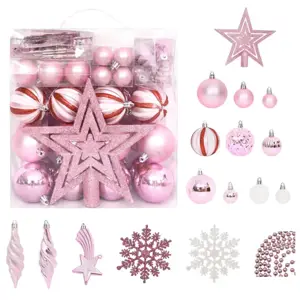 Kalėdinių žaisliukų rinkinys, 65vnt., rožiniai/raudoni/balti
