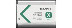 "Sony NP-BX1", "Sony", 1240 mAh, 3,6 V, ličio jonų (Li-Ion)