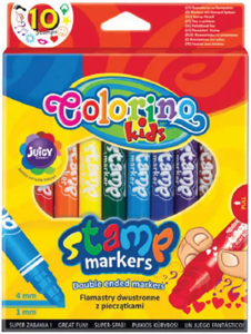 Dvipusiai flomasteriai su antspaudukais COLORINO, 10 spalvų