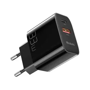 Sieninis įkroviklis Mcdodo CH-0922 USB + USB-C, 33 W + USB-C kabelis (juodas)