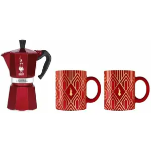 Coffee maker BIALETTI DECO GLAMOUR Moka Express 6tz + 2 mugs Red