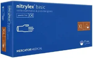 Vienkartinės pirštinės NITRYLEX Basic, nitrilinės, nepudruotos, mėlynos spalvos, XL, 100 vnt.