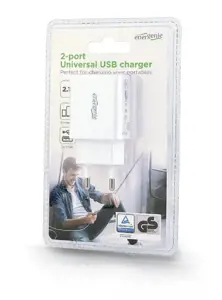 GEMBIRD EG-U2C2A-03-W 2 prievadų universalus USB įkroviklis 2,1 A, baltas