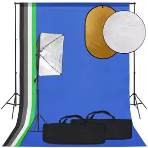 Fotostudijos rinkinys su šviesdėžėmis, fonu ir reflektoriumi