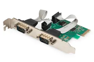 DIGITUS PCIexpress kortelė 2xserial DB9 MCS9901 mikroschemų rinkinys su 2 LP laikikliu
