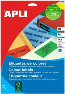 Lipnios etiketės APLI, 210 x 297 mm, A4, 1 lipdukai lape, 20 lapų, raudona