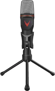 "Varr" žaidimų mikrofonas su trikojo stovu, 3,5 mm jungtis, juodas, 1,8 m ilgio laidas, stalinis mi…