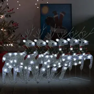 Kalėdiniai elniai, 6vnt., sidabro spalvos, 120 LED lempučių