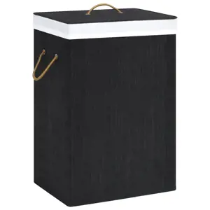 Skalbinių krepšys su 2 skyriais, juodos spalvos, bambukas, 72l