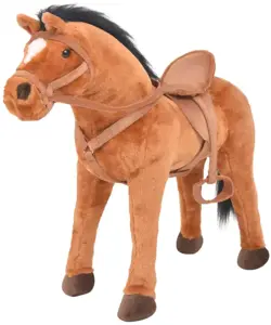 Stovintis žaislas žirgas, pliušinis, rudas