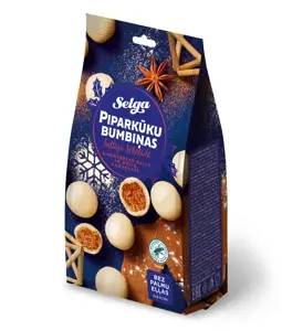 SELGA imbierinių sausainių rutuliukai baltajame šokolade, 150g