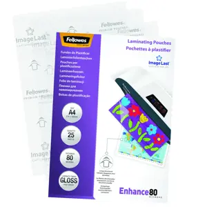 "Fellowes ImageLast" A4 80 mikronų laminavimo dėklas - 25 pakuotės, skaidrus, blizgus, A4, 0,08 mm, 210 mm, 1 mm