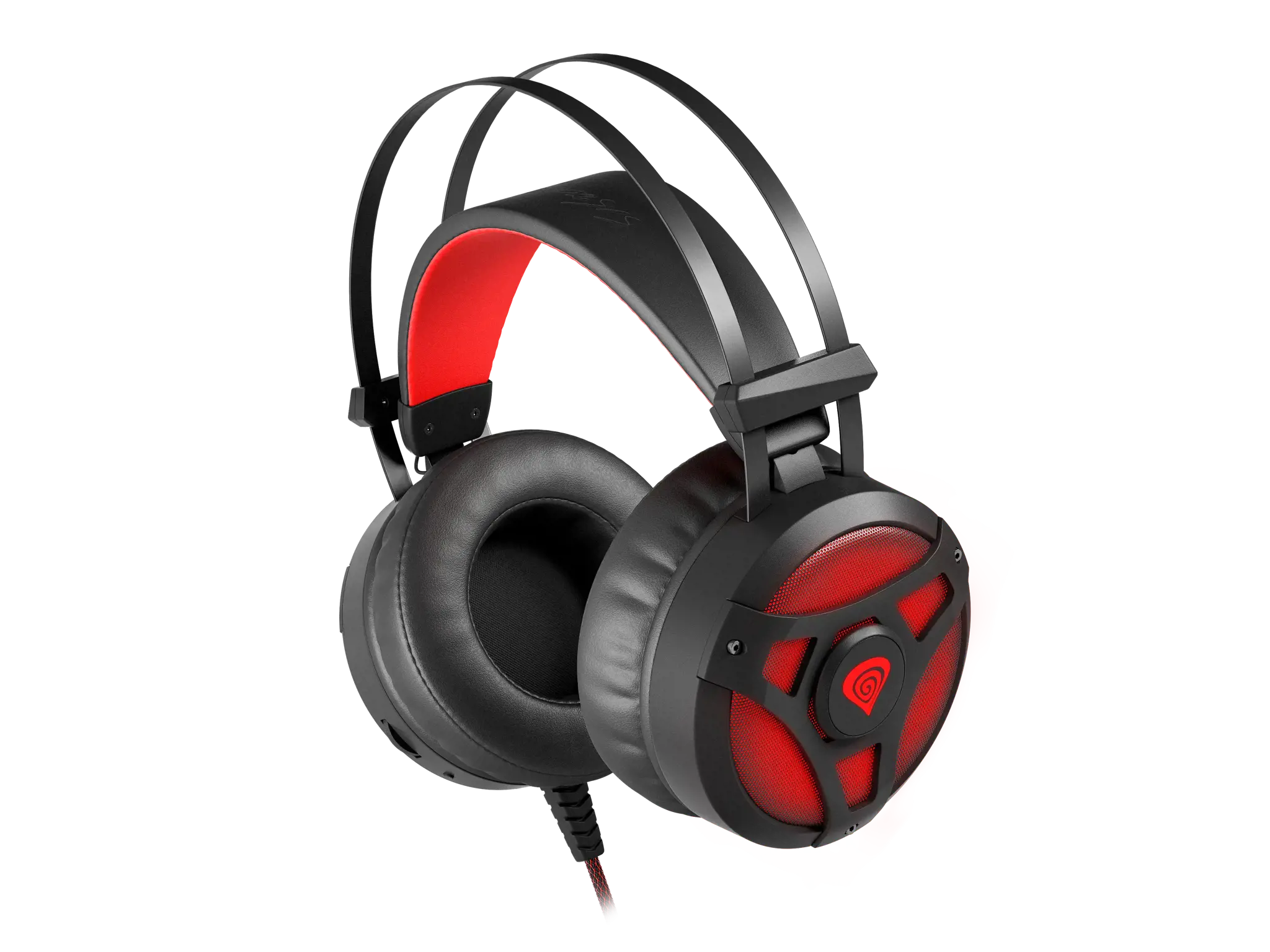 "Genesis" žaidimų ausinės "Neon 360 Stereo" su integruotu mikrofonu, juodos/raudonos spalvos, laidinės