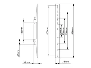 "Multibrackets M Pro Series" - Fiksuotos rankenos 400 mm, plokščiųjų skydų montavimo rankena, juoda, plienas, 30 kg, bėgis, M Pro serija