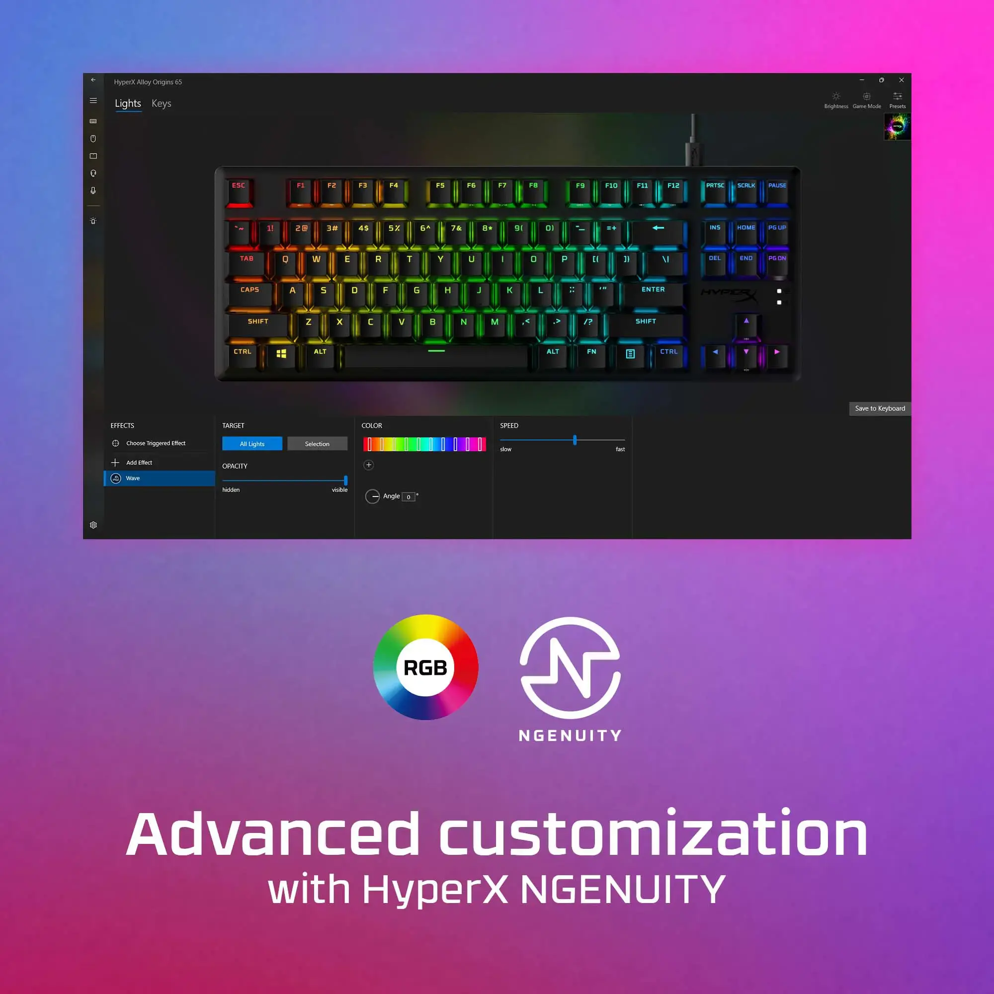 "HyperX Alloy Origins Core PBT HX Aqua" - mechaninė žaidimų klaviatūra, be klavišų (80-87 %), USB, mechaninė, QWERTY, RGB LED, juoda