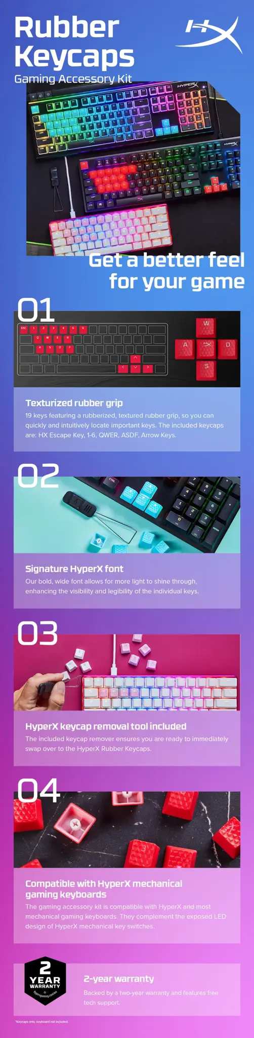 "HyperX" guminiai klavišų dangteliai, klaviatūros dangtelis, termoplastinis elastomeras (TPE), 1,4 mm, raudonos spalvos