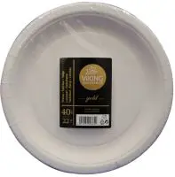 Vienkartinės lėkštės, VIKING GOLD, popierinės, baltos, D 22 cm, 40 vnt.