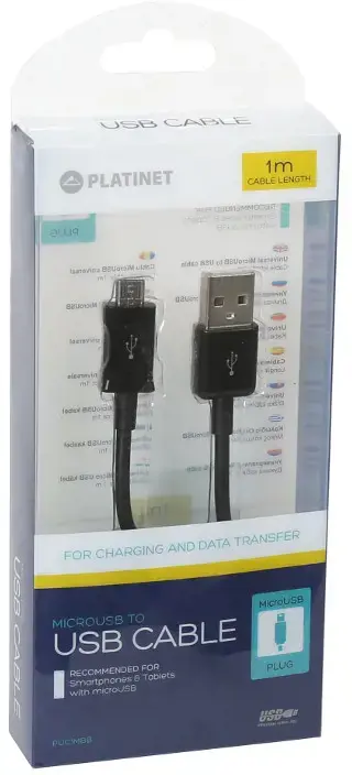 Plokštinės kabelis microUSB 1 m, juodas