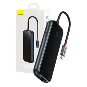 Koncentratorius 5in1 Baseus AcmeJoy serijos USB-C į 2xUSB 3.0 + USB 2.0 + USB-C PD + RJ45 (pilkas)