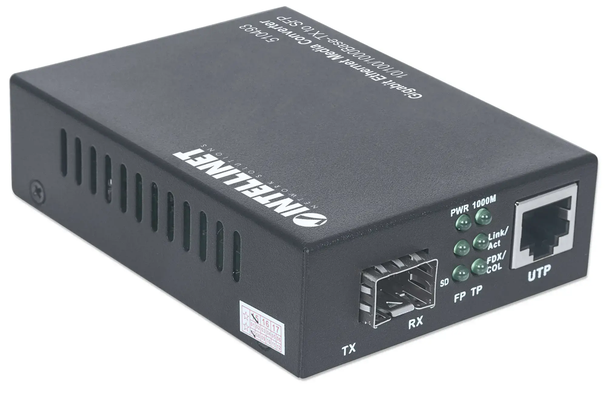 Intellinet Gigabit Ethernet to SFP Media Converter, 10/100/1000Base-Tx to SFP slot, empty, 1000 Mbit/s, 10Base-T, 100Base-TX, 1000Base-TX, IEEE 802.3, IEEE 802.3ab, IEEE 802.3u, IEEE 802.3z, Fast Ethernet, Gigabit Ethernet, 10,100,1000 Mbit/s, 1000 Mbit/s