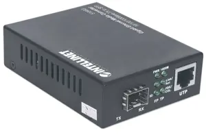 Intellinet Gigabit Ethernet to SFP Media Converter, 10/100/1000Base-Tx to SFP slot, empty, 1000 Mbit/s, 10Base-T, 100Base-TX, 1000Base-TX, IEEE 802.3, IEEE 802.3ab, IEEE 802.3u, IEEE 802.3z, Fast Ethernet, Gigabit Ethernet, 10,100,1000 Mbit/s, 1000 Mbit/s