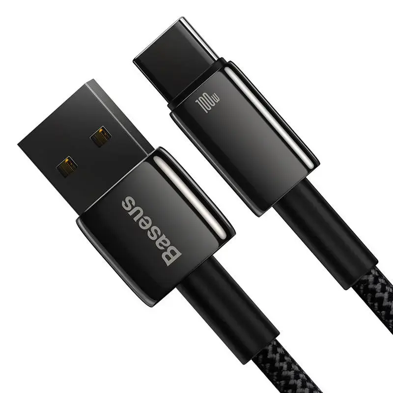USB ir USB-C "Baseus Tungsten Gold" kabelis, 100 W, 1 m (juodas)