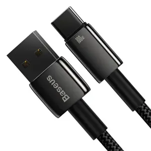 USB ir USB-C "Baseus Tungsten Gold" kabelis, 100 W, 1 m (juodas)