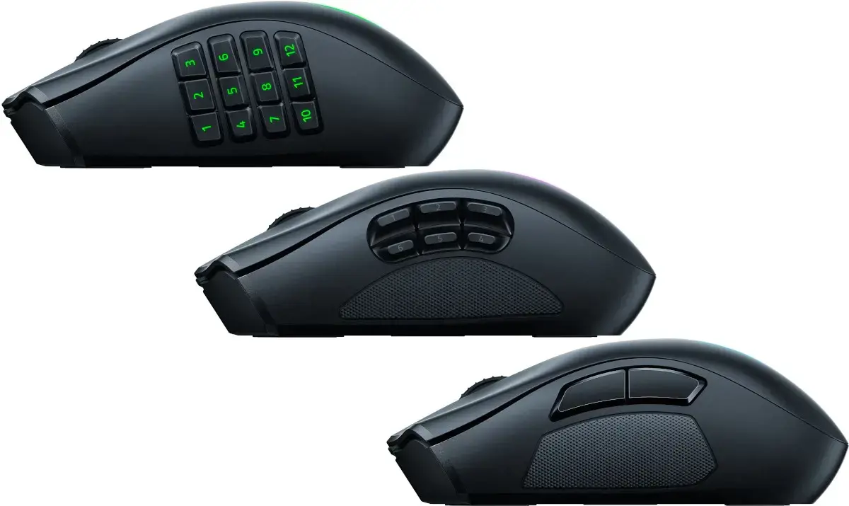 "Razer Naga V2 Pro" žaidimų pelė, RGB LED apšvietimas, 2,4 GHz, "Bluetooth", belaidė, juoda