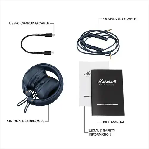 Marshall Major V Belaidės ausinės, Bluetooth, Midnight Blue