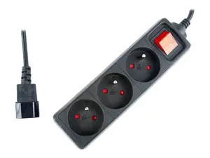 Gembird EG-PSU3F-01 UPS maitinimo juosta, 3 FR lizdai, C14 kištukas, 10 A, 0,6 m ilgio kabelis, juoda spalva
