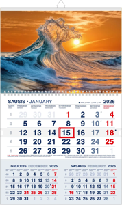 Pakabinamas kalendorius JŪROS BANGA 2026, trys viename