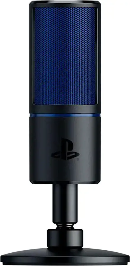 "Razer Seiren X" juodas, mėlynas, nulinio vėlavimo 3,5 mm ausinių stebėjimo prievadas, kardioidinis kondensatorinis mikrofonas PS4 versija