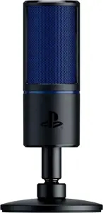 "Razer Seiren X" juodas, mėlynas, nulinio vėlavimo 3,5 mm ausinių stebėjimo prievadas, kardioidinis kondensatorinis mikrofonas PS4 versija