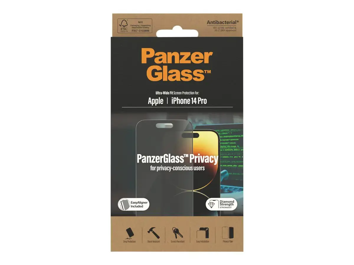 "PanzerGlass iPhone 2022" 6.1 Pro UWF wA Privacy AB, pavyzdys