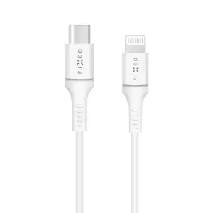 Fiksuotas duomenų perdavimo ir įkrovimo kabelis su USB/žaibo jungtimis ir PD palaikymu, 1 m, baltos…