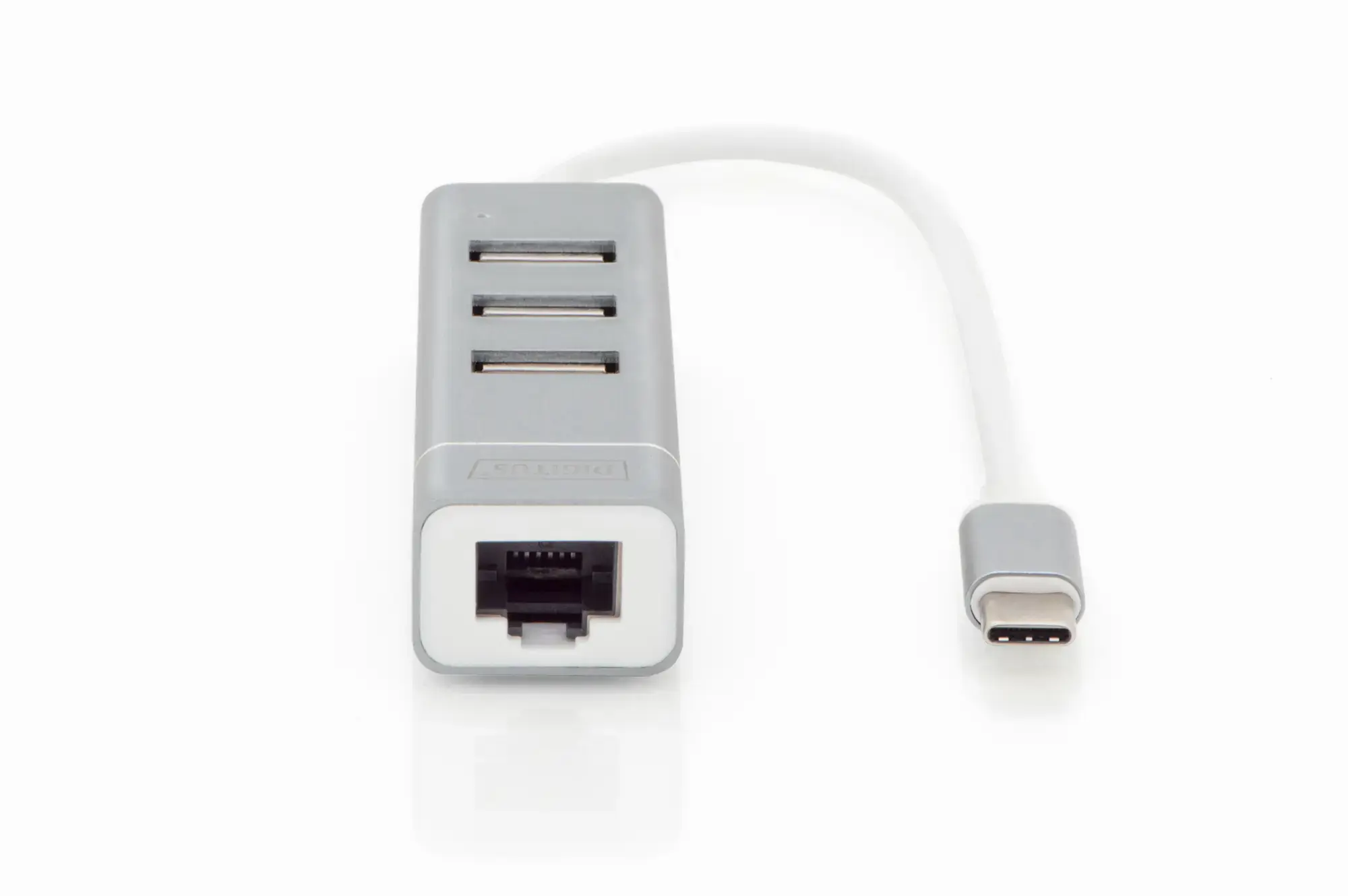 DIGITUS USB 2.0 3 prievadų šakotuvas + Fast Ethernet LAN adapteris su C tipo jungtimi