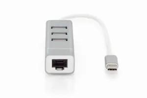 DIGITUS USB 2.0 3 prievadų šakotuvas + Fast Ethernet LAN adapteris su C tipo jungtimi