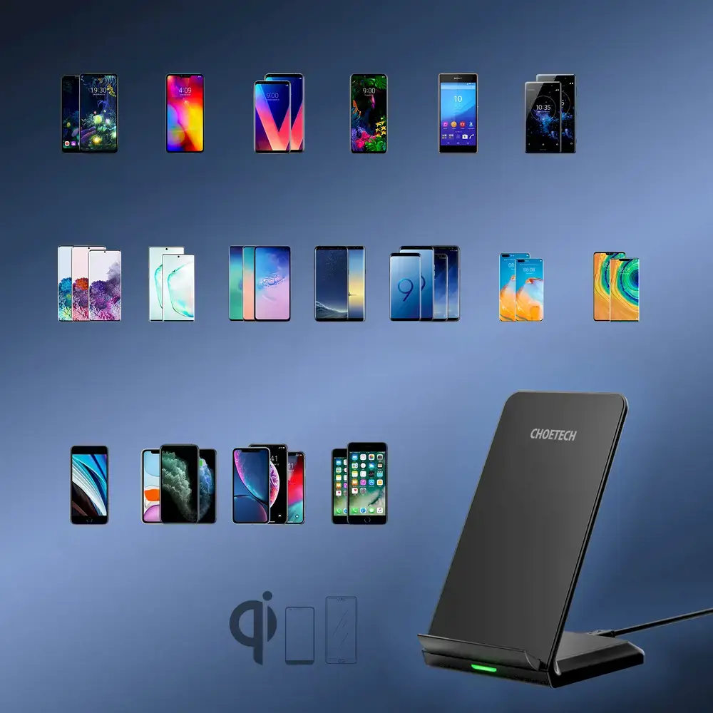 Choetech two-coil fast wireless charger 15W stand black + 1.2m micro USB cable (T524-F)