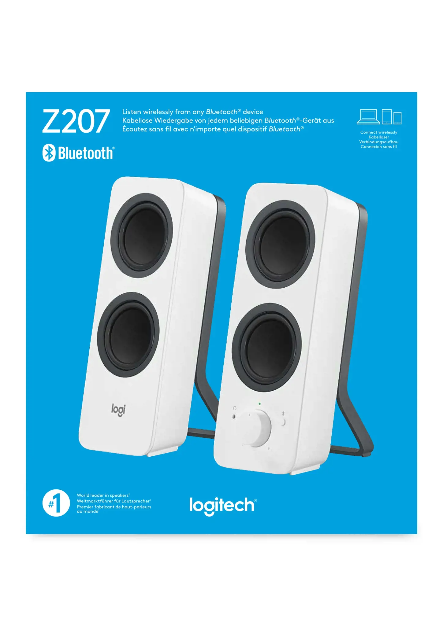 "Logitech Z207" "Bluetooth" kompiuterio garsiakalbiai, 2.0 kanalai, laidiniai ir belaidžiai, 10 W, balti