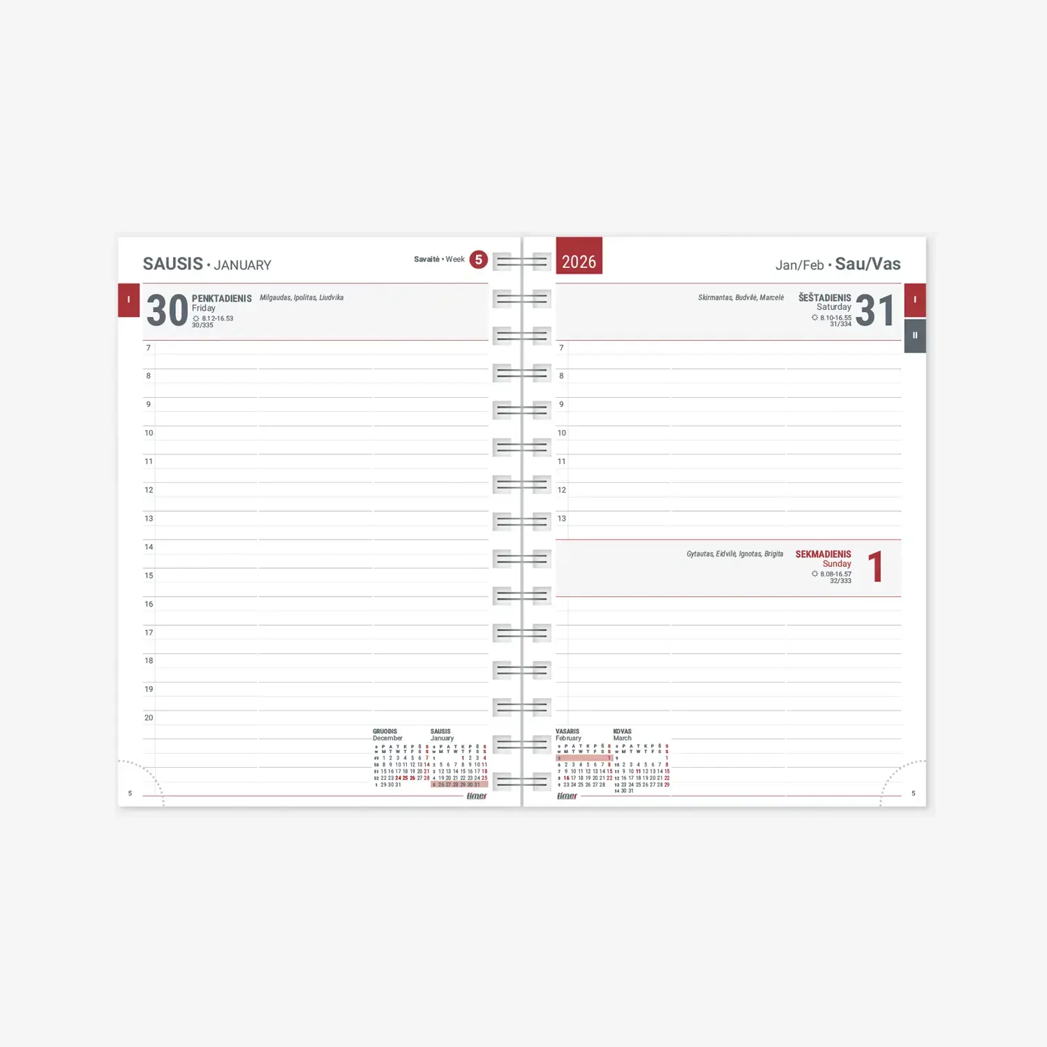 Kalendorius KANCLERIS Spirex Day FLEX 2026, PU, juoda