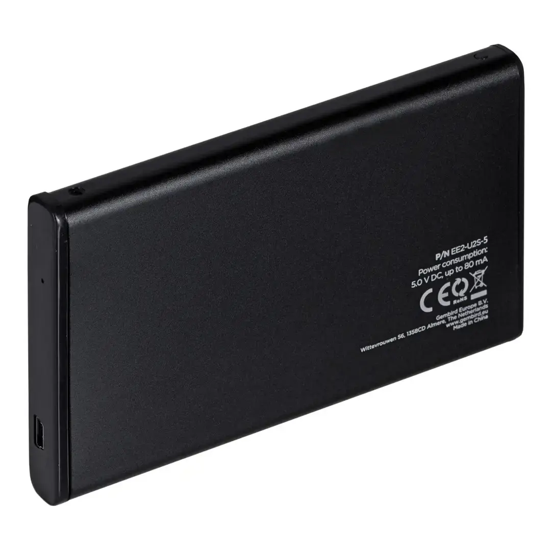 GEMBIRD EE2-U2S-5 HDD/SSD korpusas Gembird, skirtas 2,5 SATA - USB 2.0, aliuminis, juodas