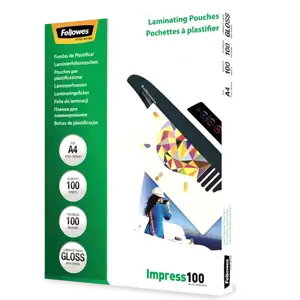 "Fellowes" A4 blizgus 100 mikronų laminavimo maišelis - 100 pakuočių, skaidrus, plastikinis, A4, 210 mm, 1 mm, 297 mm
